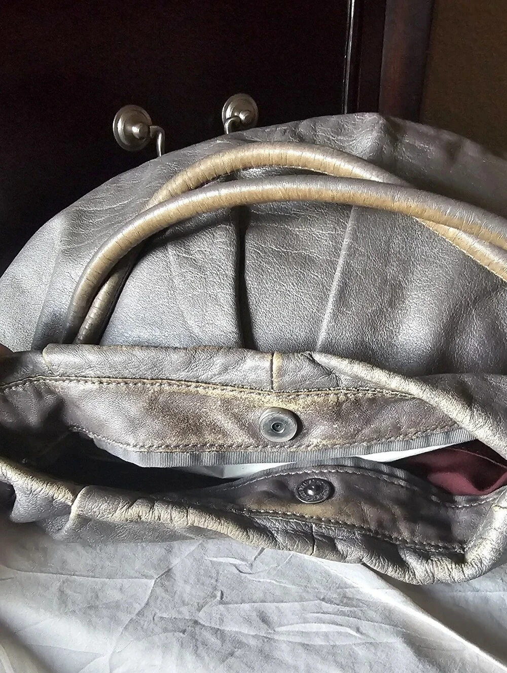 Coach Metallic Silver/Gunmetal Finish Leather Hobo Bag